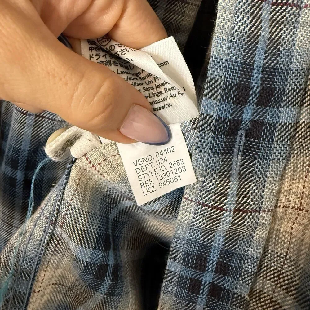 Eddie Bauer Vintage Twill Men Blue Windowpane Cotton Long Sleeve Flannel XL Tall